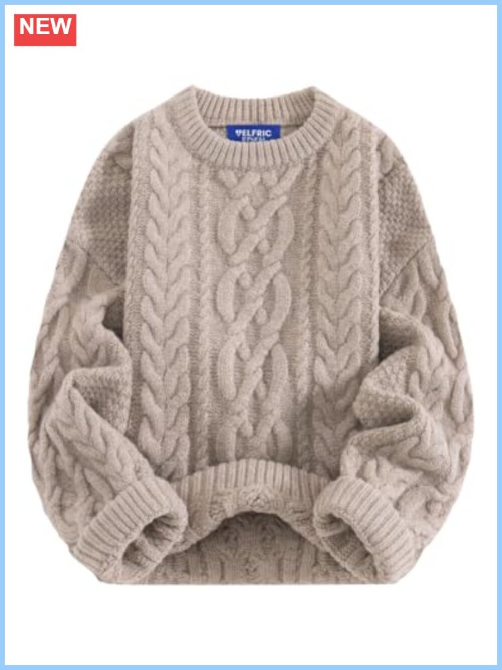 Oversized Chunky Cable Knit Crew Neck Pullover Sweater Vintage Fall